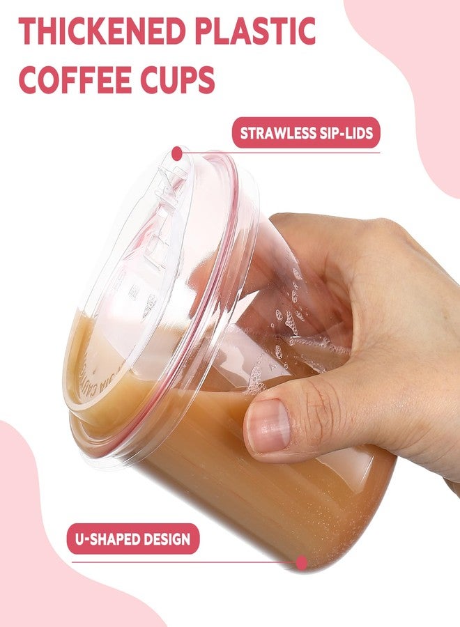 LemonRoad 50 Pack 12 Oz Pink Clear Plastic Cups with Sip Lids Round Bottom Disposable Iced Coffee Cups with Strawless Lids for Iced Coffee Juices Smoothie Cold Beverage Party Catering Supplies - Image 4